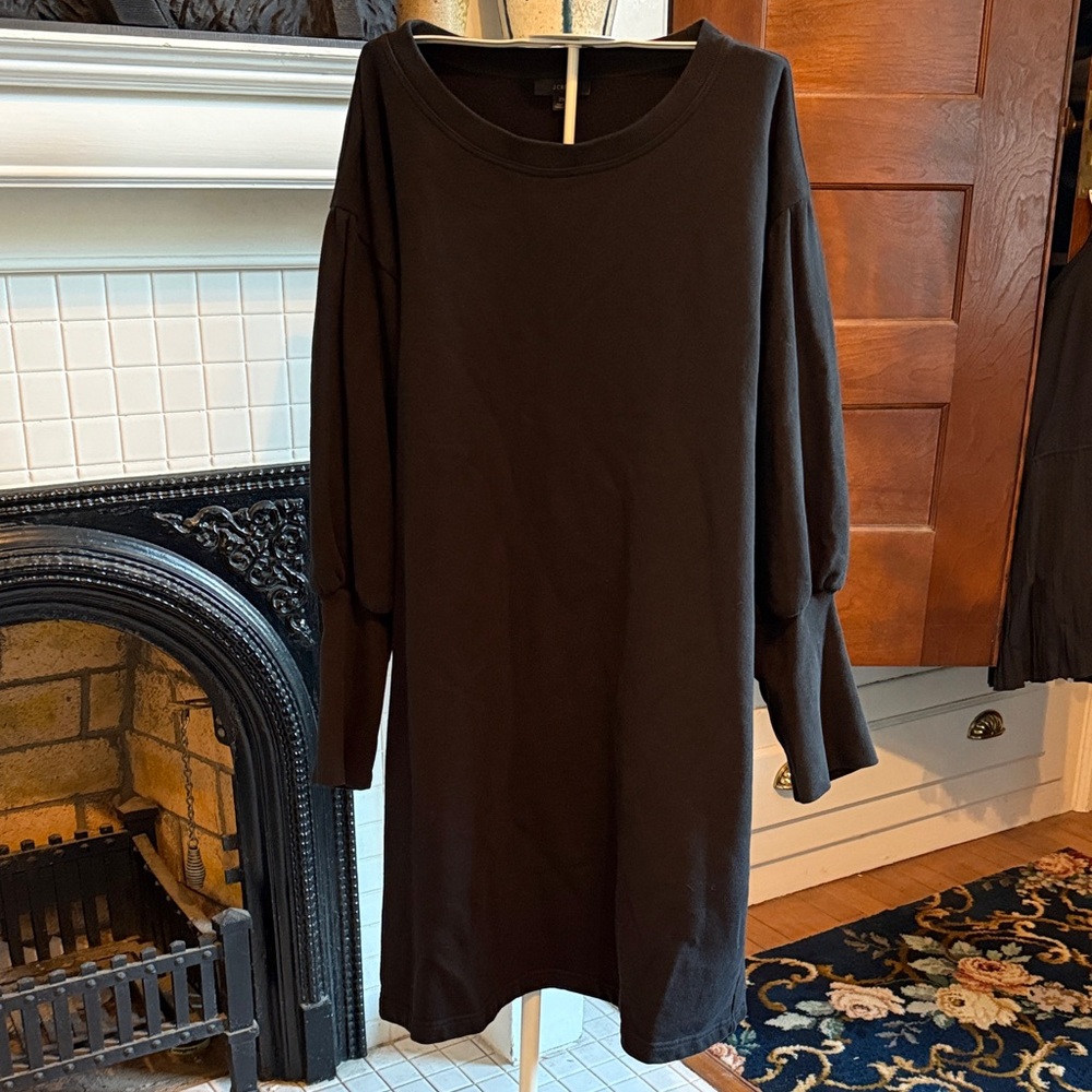 J. Crew Black Sweatshirt Dress with balloon sleeves and large cuffs. Worn once